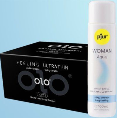 Набір OLO - ультратонкі -001 ( 10 штук) + Лубрикант pjur Woman Aqua 100 мл  SOS4516 фото
