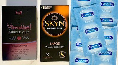 Набір 20 шт SKYN Large - Pasante Cooling + Рідкий вібратор Intt Vibration Bubble Gum (15 мл) SOS1504 фото