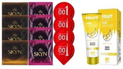 Комплект: Лубрикант OLO Banana (120 мл) + 8 шт. SKYN + 4 шт. OLO разогревающие 001 SOS10516 фото