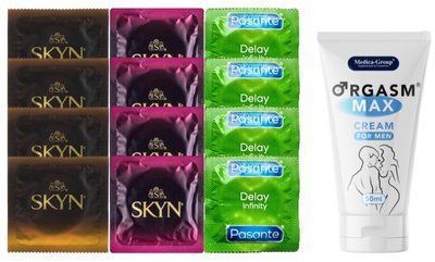 Комплект: Пролонгатор Medica-Group Orgasm Max 50 мл + 8 шт SKYN + 4 шт Pasante Delay SOS10966 фото