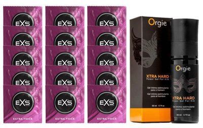 Комплект EXS Extra Thick 15 шт + Orgie Xtra Hard Power Gel For Him SOS14717 фото