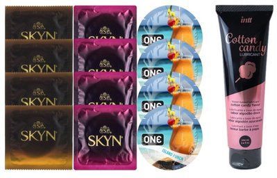 Комплект: Лубрикант Intt Cotton Candy (100 мл) + 8 шт. SKYN + 4 шт. ONE Island Punch SOS10415 фото