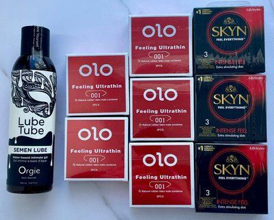 Набор 24 шт OLO возбуждающие 001 + Skyn ​​Intense Feel + Лубрикант SEMEN LUBE 150 мл Orgie SOS3805 фото