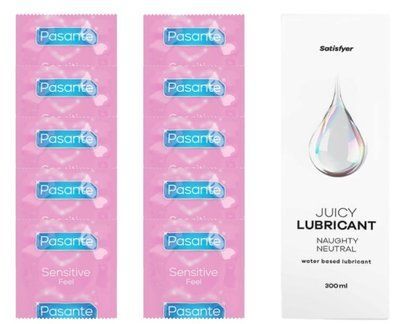 Комплект: Pasante extra sensitive 10 шт. + Лубрикант Satisfyer Juicy Lubricant Naughty Neutral water based 300 мл SOS11522 фото