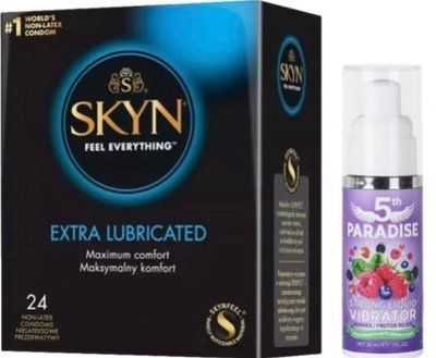 Набор из SKYN Extra Lube (24 шт) + Жидкий вибратор 5th Paradise Liquid Vibrator &mdash; Красные ягоды (30 мл) SOS10063 фото