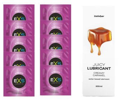 Комплект: EXS EXTRA SAFE 10 шт. + Лубрикант Satisfyer Creamy Caramel 300 мл SOS11470 фото