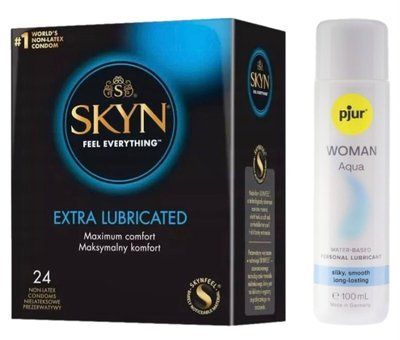 Комплект SKYN Extra Lube 24 шт + Pjur Woman Aqua 100 мл SOS13274 фото