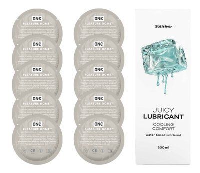 Комплект 𝐎𝐍𝐄 𝐃𝐨𝐦𝐞 10 шт. + Лубрикант Satisfyer Juicy Lubricant Cooling Comfort (300 мл) SOS12222 фото