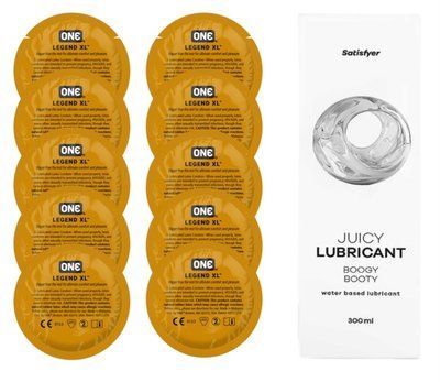 Комплект 𝐎𝐍𝐄 𝐋𝐞𝐠𝐞𝐧𝐝 𝐗𝐋 10 шт. + Лубрикант Satisfyer Juicy Lubricant Boogy Booty (300 мл) SOS12272 фото
