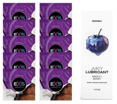 Комплект: з EXS Chocolate 10 шт + Лубрикант Satisfyer Juicy Breezy Berry water based 300 мл SOS11317 фото