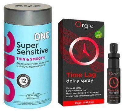 Набор из ONE Super Sensitive Pack 12 шт+Пролонгатор Time Lag, 25 мл. ORGIE SOS9403 фото