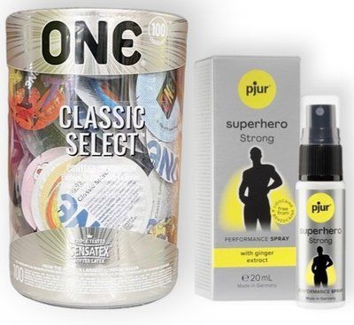 Набор с 100 шт ONE Classic Select + pjur Superhero Strong Spray 20 ml SOS9003 фото