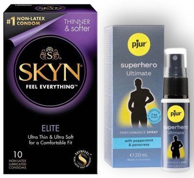 Набір з SKYN Elite 10 шт + Пролонгатор pjur Superhero Ultimate Spray (20 мл) SOS8903 фото