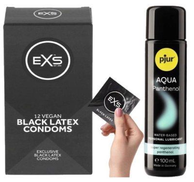 Комплект EXS Black Latex (12 шт) + Pjur Aqua Panthenol 100 мл SOS13574 фото