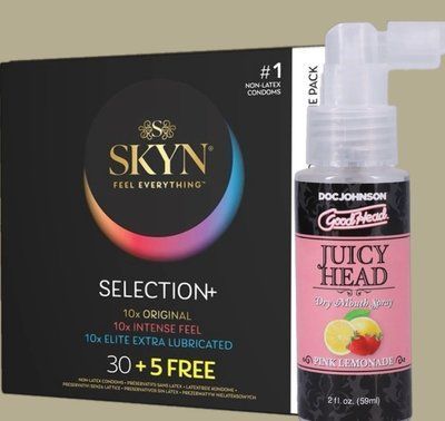 Комплект Skyn ​​Selection 30 шт + 5 из 5 Senses , 35 шт + Спрей Doc Johnson GoodHead Juicy Head Dry Mouth Spray Pink Lemonade 59мл SOS5522 фото