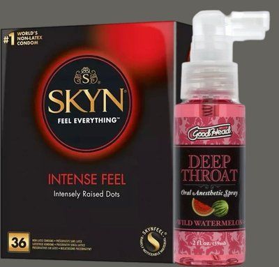 Комплект Skyn ​​Intense feel 36 штук + Спрей Doc Johnson GoodHead DeepThroat Spray - Watermelon 59 мл SOS5371 фото
