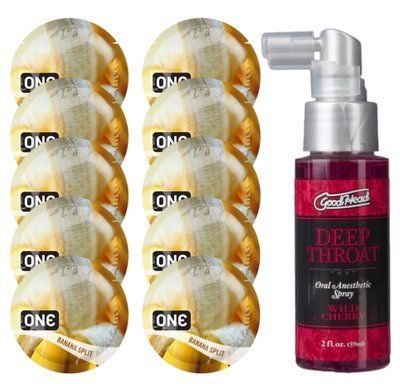 Комплект ONE Banana Split 10 шт + Doc Johnson GoodHead DeepThroat Spray Wild Cherry (59 мл) SOS13724 фото