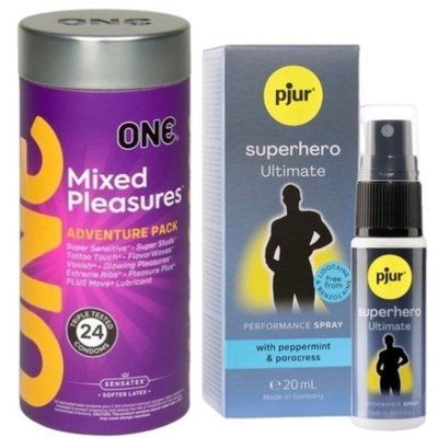 Набор из 24 шт ONE Mixed Pleasures + Пролонгатор pjur Superhero Ultimate Spray 20 мл SOS9353 фото
