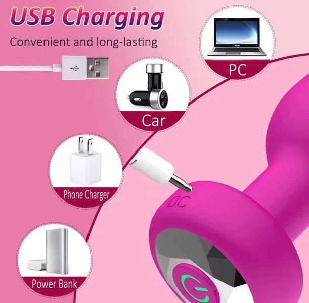 Рожева анальна пробка-вібратор із пультом дистанційного керування USB AS48 фото