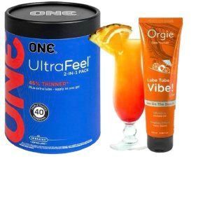 ONE UltraFeel 2-в-1. 40 шт.+ Orgie &mdash; гель-комфорт с виброэффектом и вкусом тропического коктейля, 100 мл SOS6483 фото