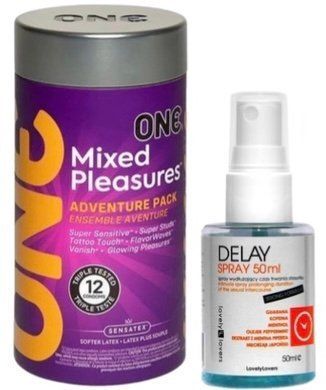 Набор из 12 шт ONE Mixed Pleasures + Пролонгатор LOVELY LOVERS DELAY SPRAY 50 ML SOS9254 фото