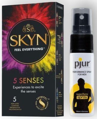 Набор из SKYN 5 Senses + Пролонгатор pjur Superhero Spray 20 мл SOS8854 фото