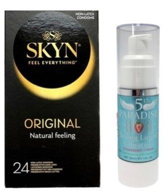 Набор из SKYN ORIGINAL 24 шт + Жидкий вибратор 5th Paradise Liquid Vibrator &mdash; Клубника (30 мл) SOS9964 фото