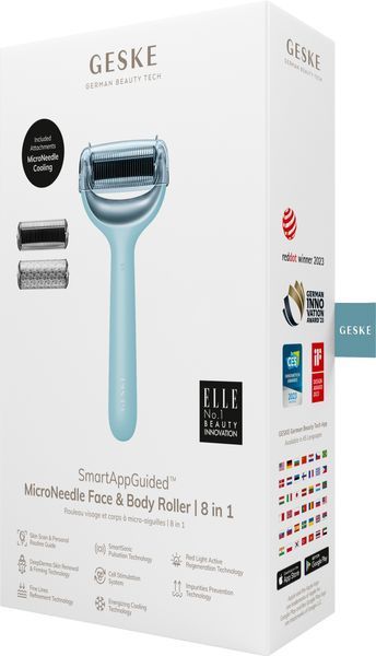 Электронный роллер для лица и тела с микроиглами GESKE MicroNeedle Face&Body Roller 8в1 turquoise HB0202 фото