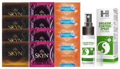 Комплект: Пролонгатор SHS Orgasm Control Spray 15 мл + 8 шт. SKYN + 4 шт. Pasante Warming SOS10918 фото