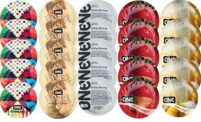 Набір з 25 шт One Extreme ribs + ONE 𝐕𝐀𝐍𝐈𝐒𝐇 + ONE Extra Strong + ONE Chocolate Strawberry + ONE Banana Split SOS8253 фото