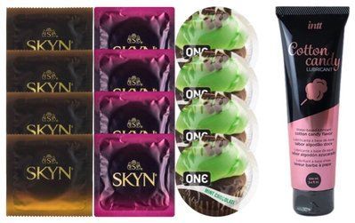 Комплект: Лубрикант Intt Cotton Candy (100 мл) + 8 шт. SKYN + 4 шт. ONE Mint Chocolate SOS10416 фото