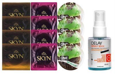 Комплект: Пролонгатор LOVELY LOVERS DELAY SPRAY 50 ML + 8 шт. SKYN + 4 шт. ONE Mint Chocolate SOS10868 фото
