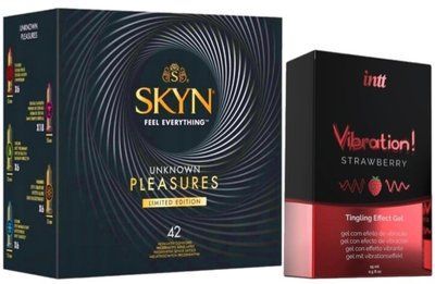 Набор из SKYN Pleasures (42 шт) + Жидкий вибратор Intt Vibration Strawberry (15 мл) SOS10014 фото