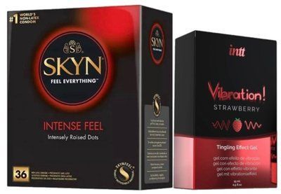 Набор из SKYN Intense Feel (36 шт) + Жидкий вибратор Intt Vibration Strawberry (15 мл) SOS9814 фото
