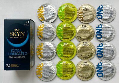Набір 40 штук Skyn Extra Lube + ONE Super Studs, Glowing Pleasures, Vanish, Classic SOS2206 фото