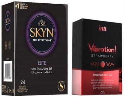 Набор из SKYN Elite (24 шт) + Жидкий вибратор Intt Vibration Strawberry (15 мл) SOS10114 фото