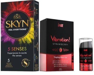 Набор из SKYN 5 Senses + Жидкий вибратор Intt Vibration Strawberry (15 мл) SOS9604 фото