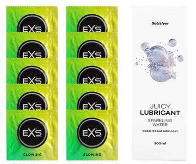 Комплект: EXS Glow in the Dark 10 шт. + Лубрикант Satisfyer Sparkling Water 300 мл SOS11368 фото