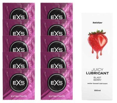Набір: EXS Extra Thick 10 шт. + Лубрикант Satisfyer Blast Berry 300 мл SOS11167 фото