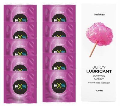Комплект: EXS EXTRA SAFE 10 шт. + Лубрикант Satisfyer Cotton Candy 300 мл SOS11471 фото