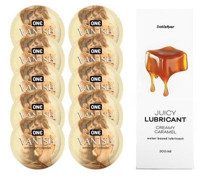 Комплект ONE 𝐕𝐀𝐍𝐈𝐒𝐇 10 шт. + Лубрикант Satisfyer Juicy Lubricant Creamy Caramel (300 мл) SOS12173 фото