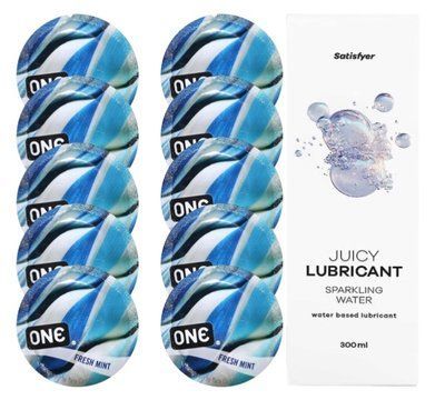 Набор: One Fresh Mint 10 шт. + Лубрикант Satisfyer Sparkling Water 300 мл SOS12423 фото