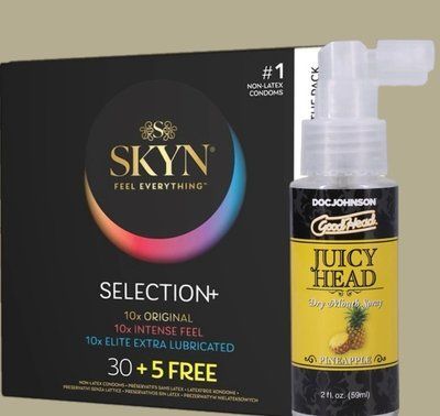 Комплект Skyn ​​Selection 30 шт + 5 of 5 Senses, 35 шт + Спрей Doc Johnson Good Head Juicy Head Dry Mouth Spray Pineapple 59мл SOS5521 фото