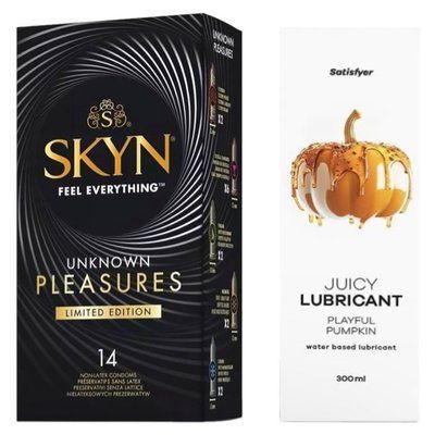 Комплект Лубрикант Satisfyer Juicy Playful Pumpkin 300 мл + Skyn Unknown Pleasures+ 14 шт SOS12875 фото