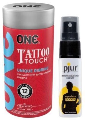 Набор из ONE Tattoo Touch Pack 12 шт + Пролонгатор pjur Superhero Spray 20 мл SOS9455 фото