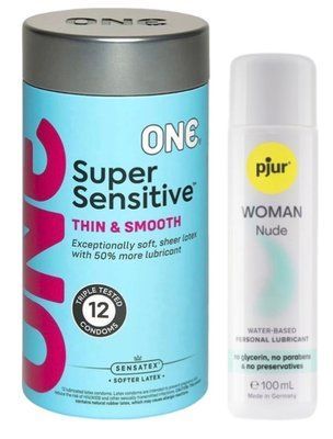 Набор ONE Super Sensitive Pack 12 шт + Лубрикант pjur Woman Nude 100 мл SOS13026 фото