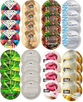 Набор с 32 шт ONE Ribs + ONE Vanish + ONE Tattoo + ONE Sensitive + ONE Glowing + ONE Dome + ONE Bubblegum + ONE Banana SOS8304 фото
