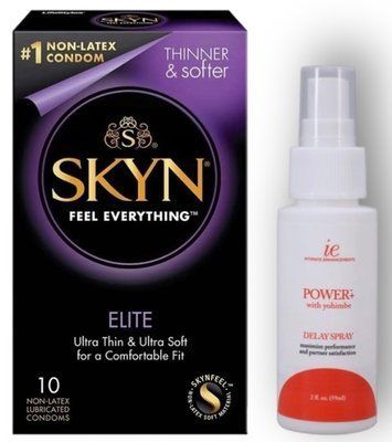 Набір з SKYN Elite 10 шт + Пролонгатор Doc Johnson Power+ with Yohimbe Delay Spray For Men (59 мл) SOS8905 фото