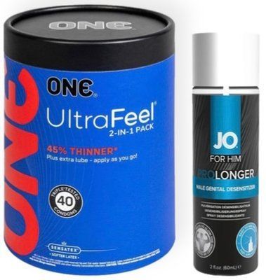 Набор из ONE UltraFeel 2-in-1 Pack 40 шт + Пролонгатор System JO Prolonger Spray with Benzocaine (60 мл) SOS9105 фото