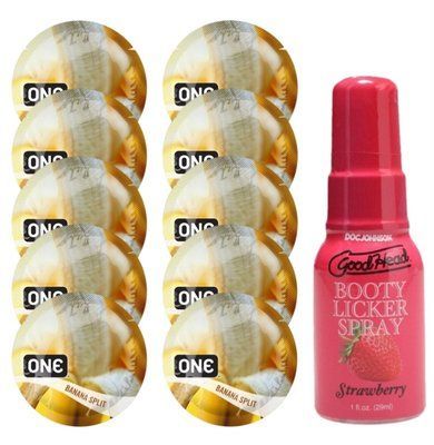 Комплект ONE Banana Split 10 шт + Doc Johnson GoodHead Booty Licker Spray Strawberry (29 мл) SOS13726 фото